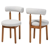 Baxton Studio Edric Modern Japandi Light Grey Boucle Fabric and Walnut Brown Finished Wood 2-Piece Dining Chair Set